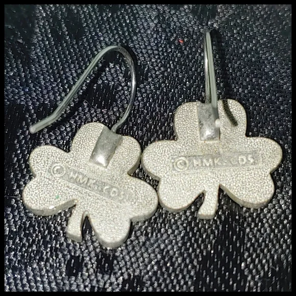 Vintage Hallmark Shamrock Earrings, Marked - Picture 3 of 3
